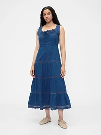 Lace-Trim Tiered Maxi Dress