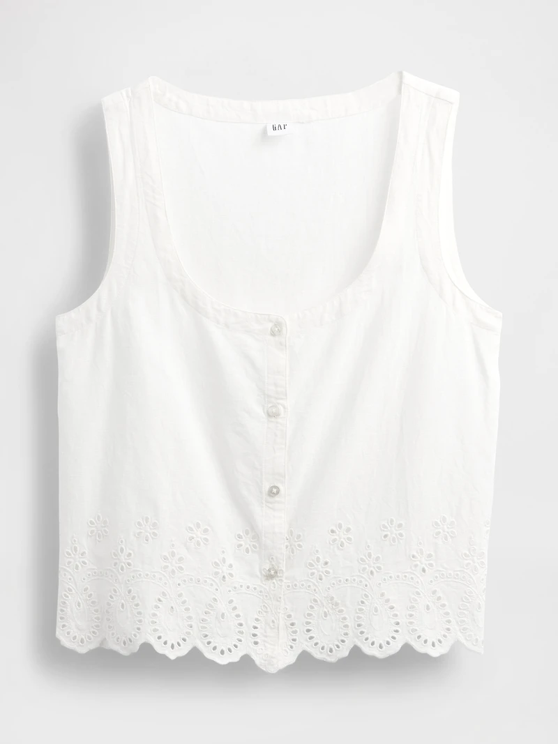 Linen-Blend Embroidered Vest