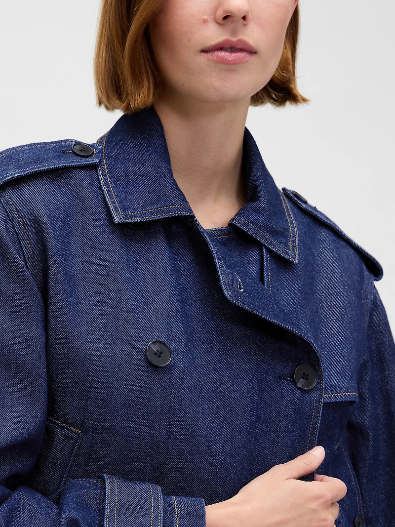 UltraSoft Denim Crop Trench Jacket