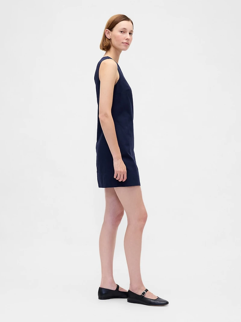 Linen-Blend Mini Shift Dress