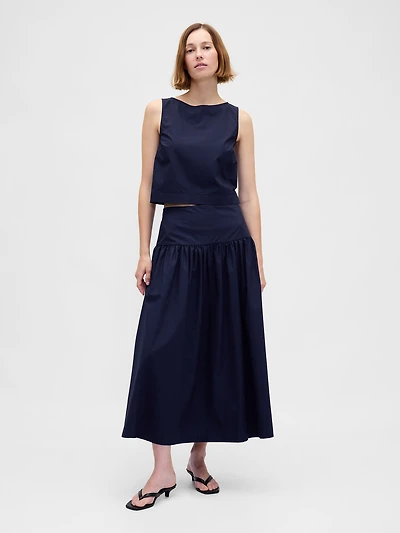 Poplin Drop-Waist Maxi Skirt