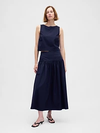 Poplin Drop-Waist Maxi Skirt