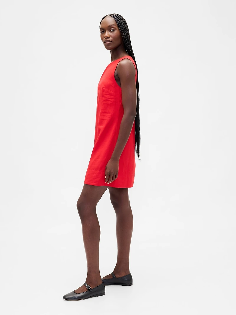 Linen-Blend Mini Shift Dress