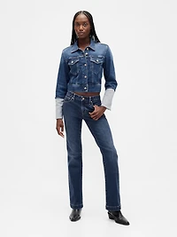 Pin-Cuff Crop Icon Denim Jacket
