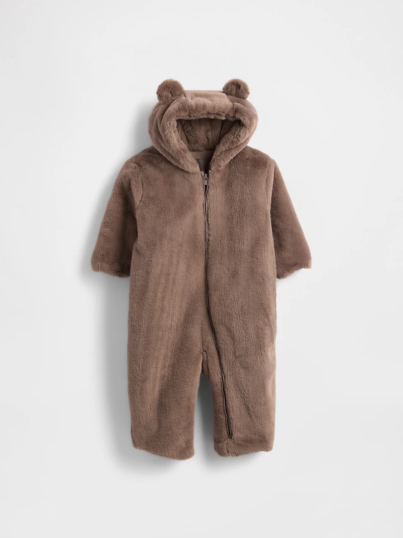 Baby Faux Fur Bear Hooded One-Piece