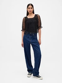 Sheer Tulle Embroidered Top
