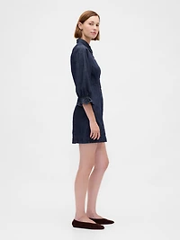 Denim Puff-Sleeve Seamed Mini Dress