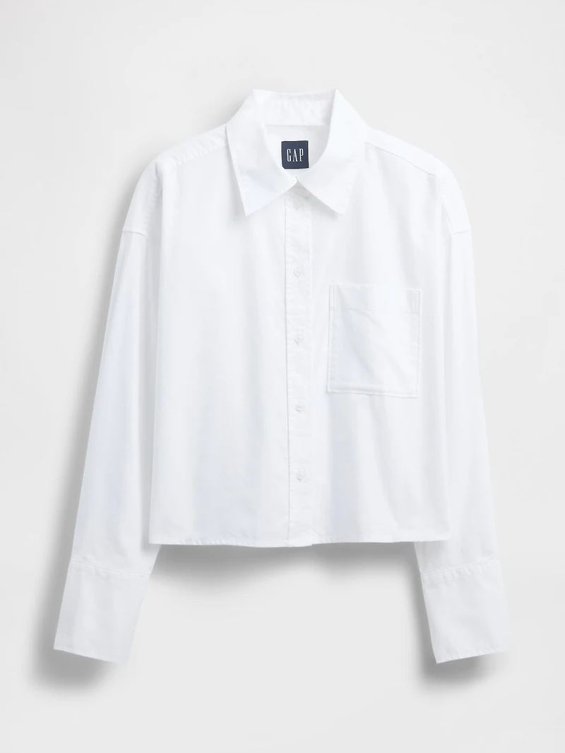 Organic Cotton Oxford Straight-Hem Crop Shirt