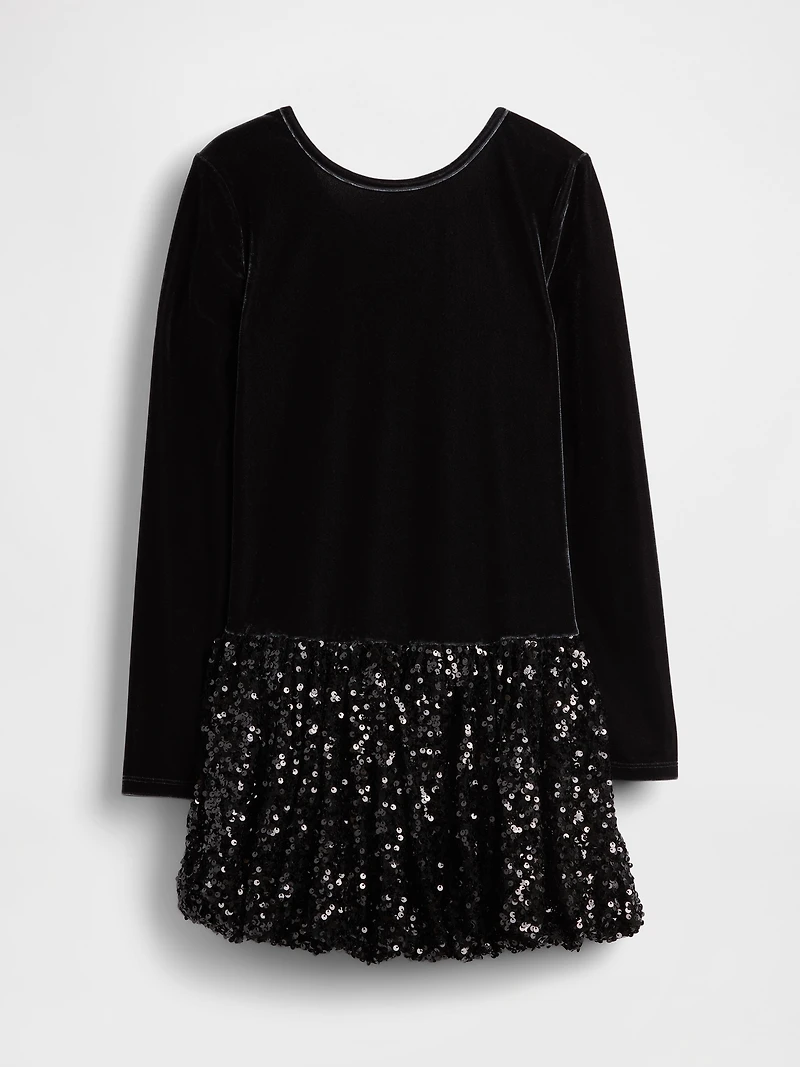 Kids Mixed Media Sequin Bubble Dress