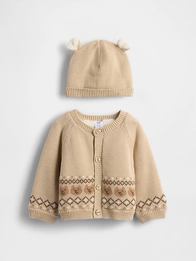 Baby Sherpa-Lined Bear Cardigan Sweater Set