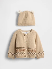 Baby Sherpa-Lined Bear Cardigan Sweater Set