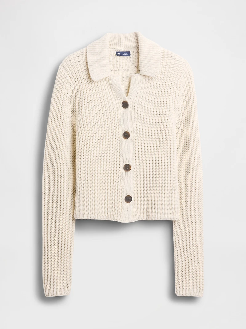 100% Cotton Collared Crop Cardigan Sweater