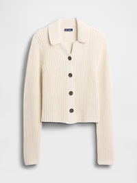 100% Cotton Collared Crop Cardigan Sweater