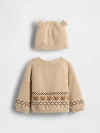 Baby Sherpa-Lined Bear Cardigan Sweater Set