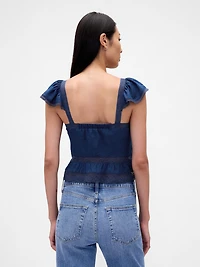 Lace Ruffle Voile Peplum Crop Top