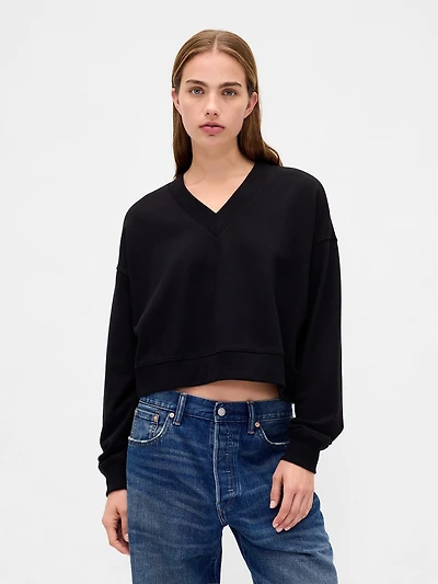 French Terry V-Neck Crop Sweatshirt