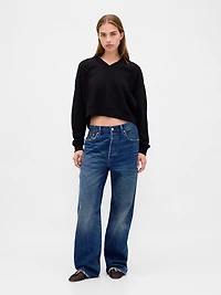 French Terry V-Neck Crop Sweatshirt