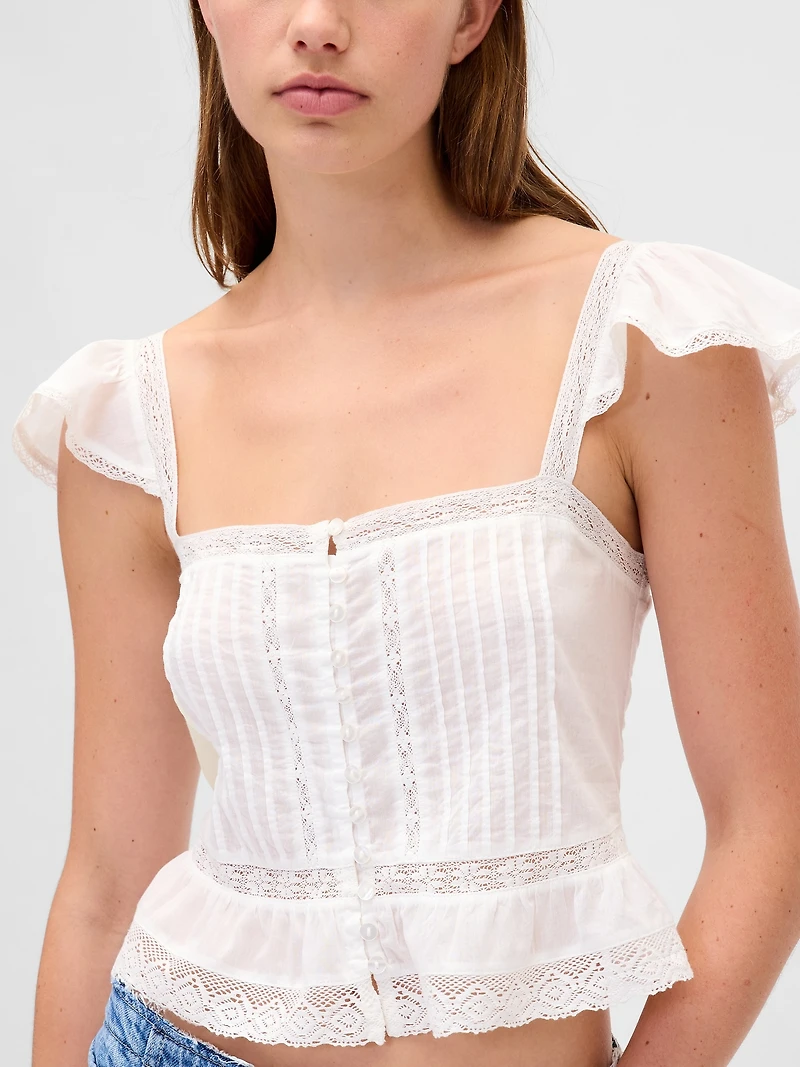 Lace Ruffle Voile Peplum Crop Top