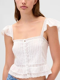 Lace Ruffle Voile Peplum Crop Top