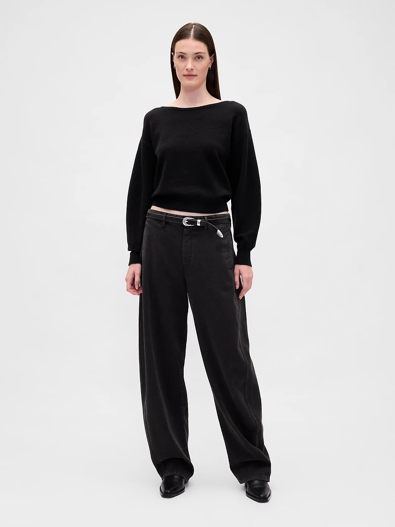 CashSoft Stretch Lantern-Sleeve Crop Sweater