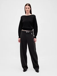 CashSoft Stretch Lantern-Sleeve Crop Sweater