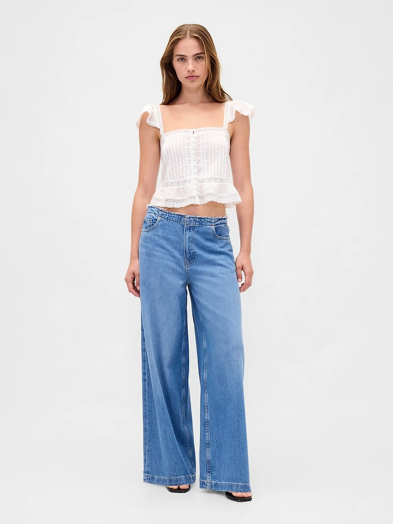Lace Ruffle Voile Peplum Crop Top