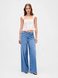 Lace Ruffle Voile Peplum Crop Top