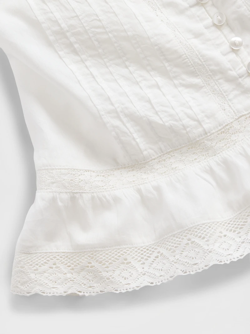 Lace Ruffle Voile Peplum Crop Top