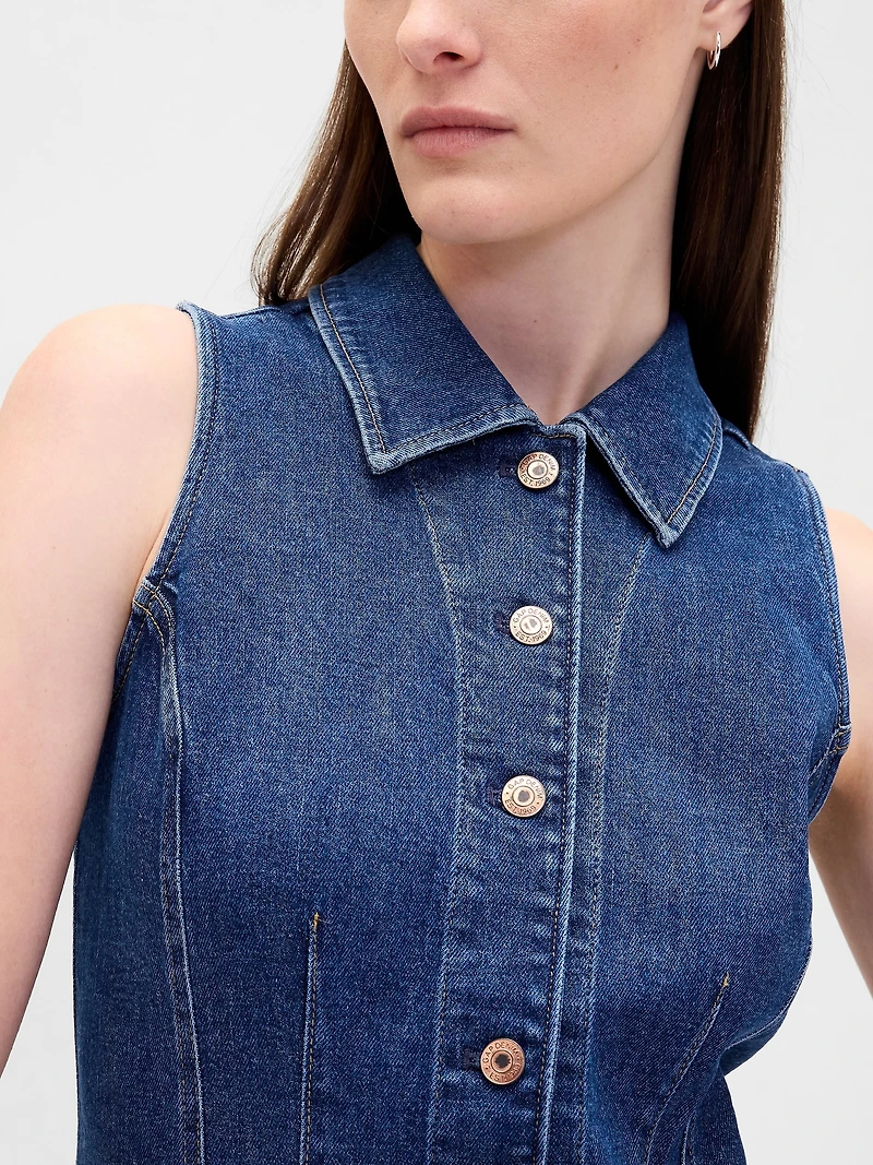 Denim Collared Shift Mini Dress