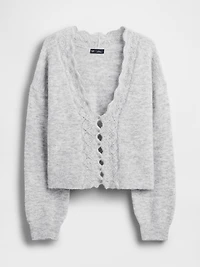 Fuzzy Pointelle Scalloped Crop Cardigan