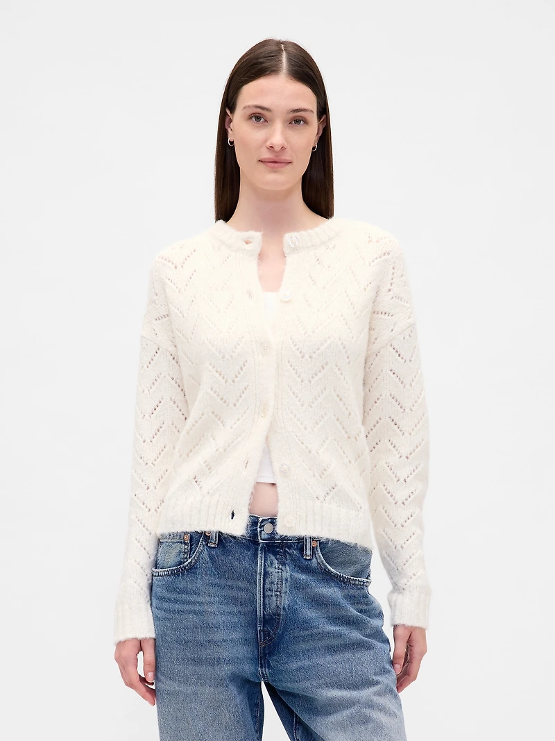 Fuzzy Pointelle Cardigan