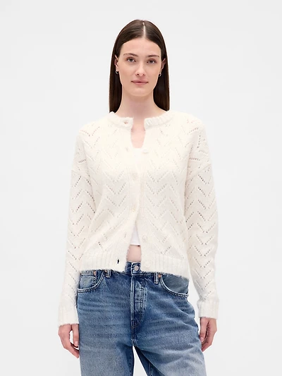 Fuzzy Pointelle Cardigan