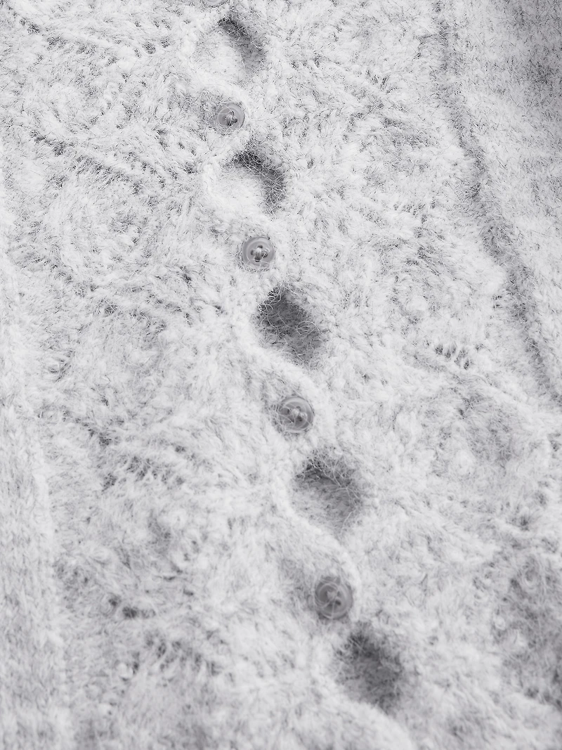 Fuzzy Pointelle Scalloped Crop Cardigan