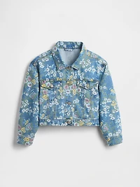Kids Balloon-Sleeve Floral Denim Jacket