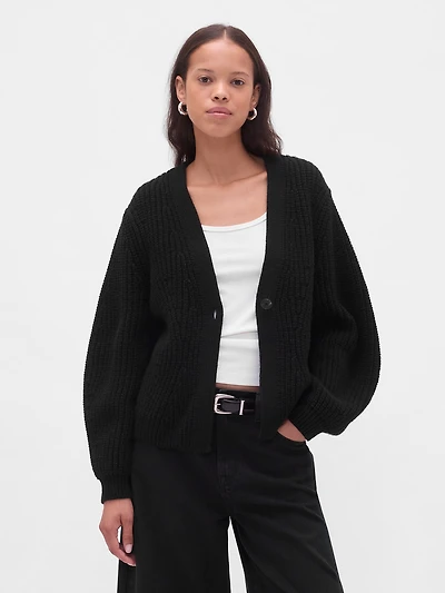 Barrel-Sleeve Cardigan Sweater