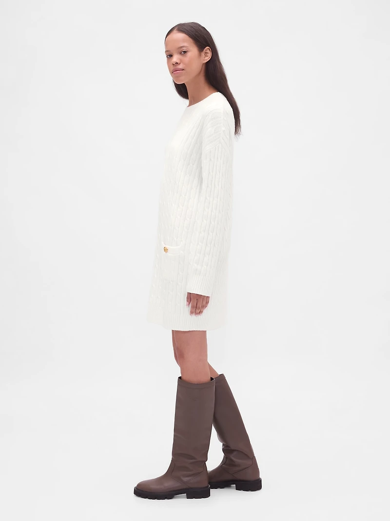 CashSoft Cable-Knit Mini Sweater Dress