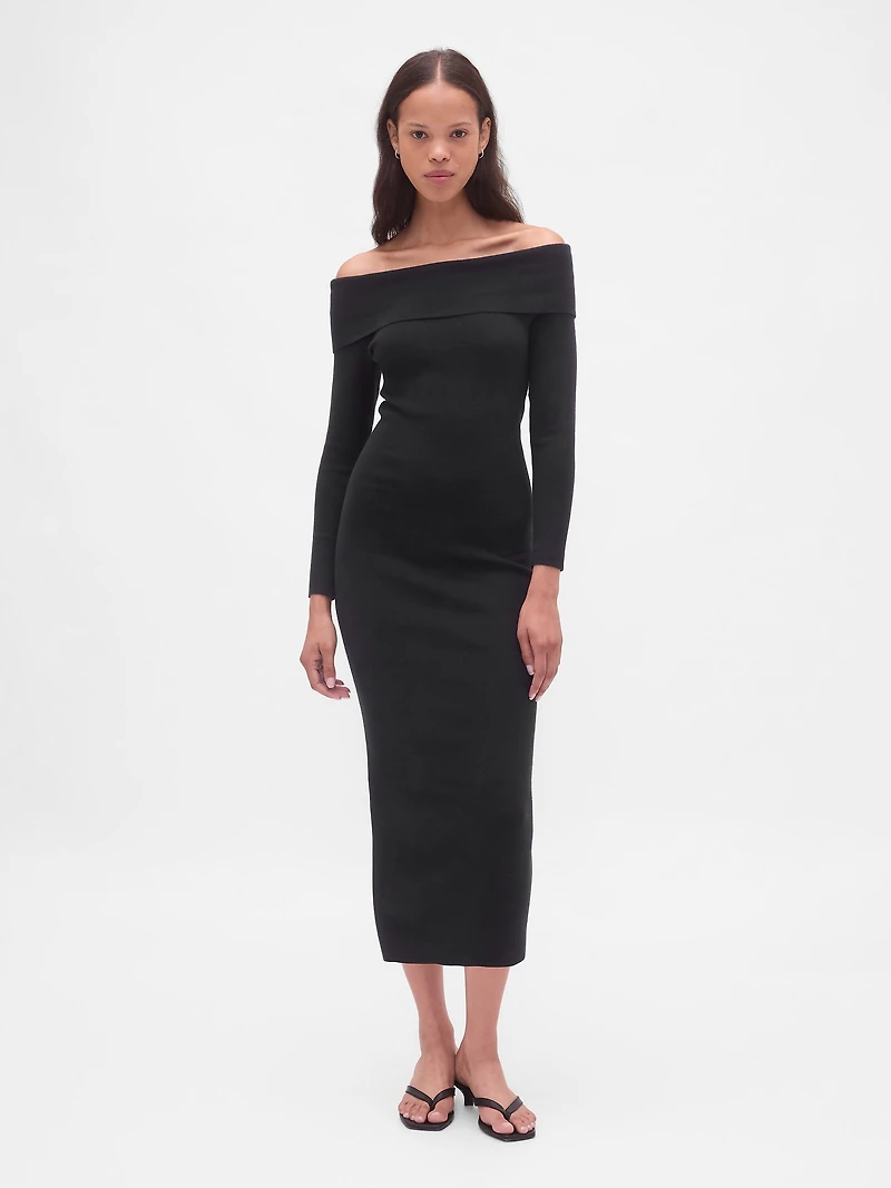 CashSoft Stretch Off-Shoulder Midi Sweater Dress