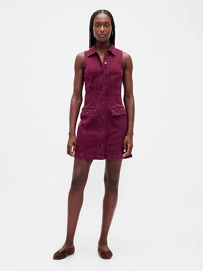 Denim Collared Shift Mini Dress