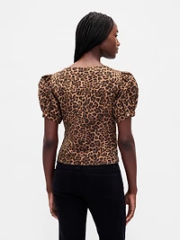 Puff-Sleeve Seamed Top
