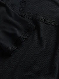 Modal Rib Lace-Trim Square-Neck T-Shirt