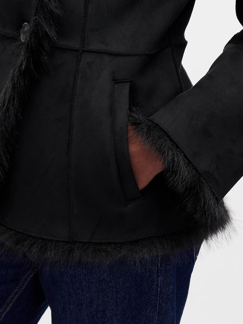 Vegan Suede & Faux Fur Jacket