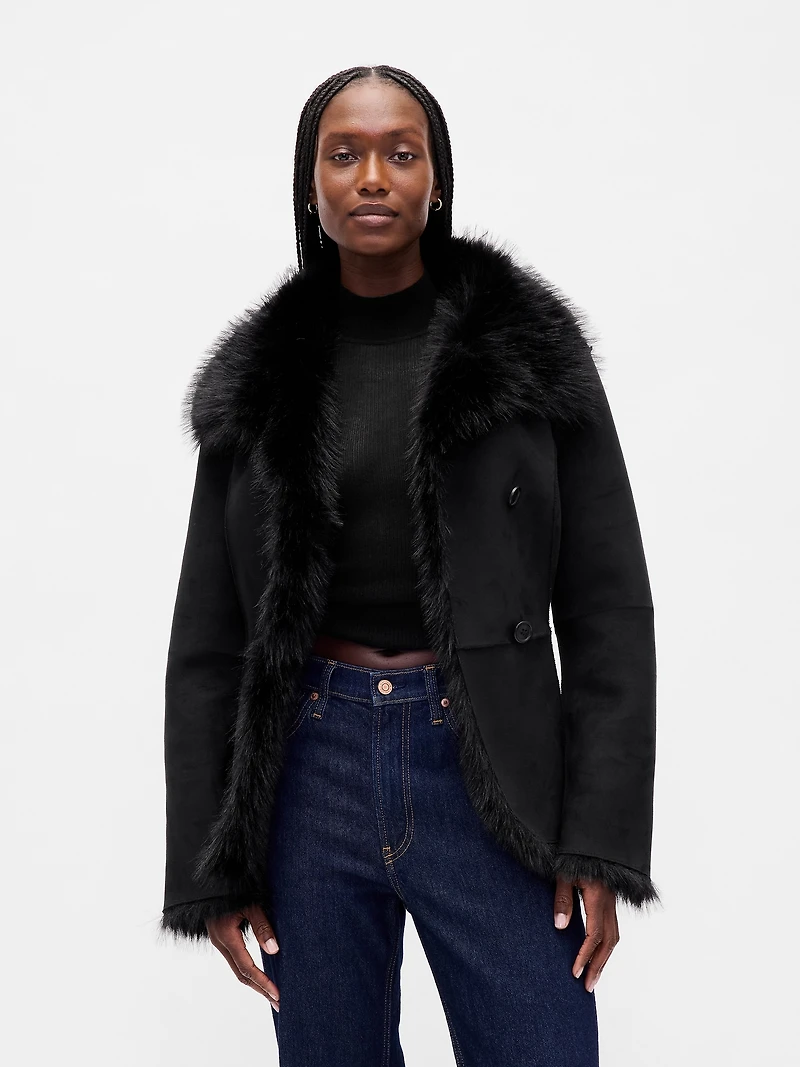 Vegan Suede & Faux Fur Jacket
