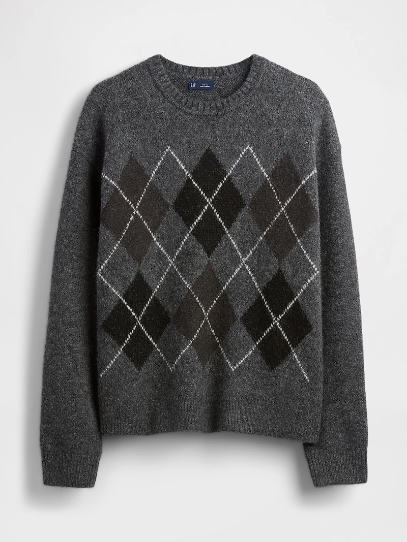 Wool-Blend Relaxed Argyle Sweater