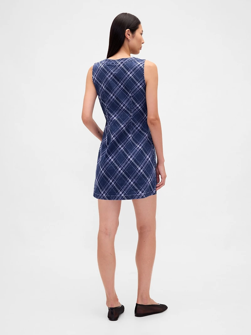 Plaid Denim V-Neck Mini Dress