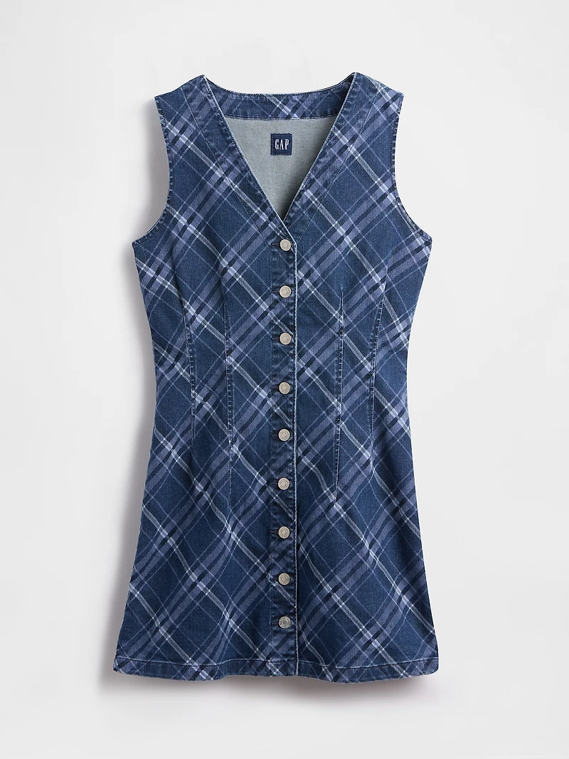 Plaid Denim V-Neck Mini Dress