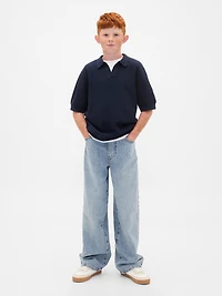 Kids Johnny-Collar Waffle Shirt