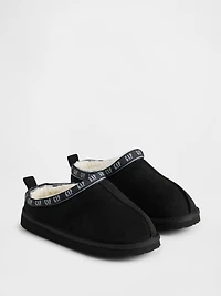 Kids Vegan Suede Sherpa-Lined Logo Slippers