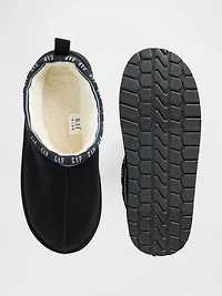 Kids Vegan Suede Sherpa-Lined Logo Slippers