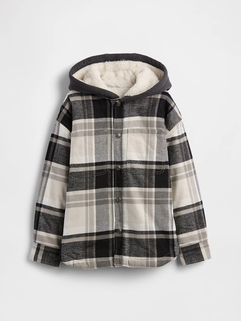 Kids Sherpa-Lined Hooded Flannel Shirt Jacket