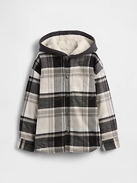 Kids Sherpa-Lined Hooded Flannel Shirt Jacket